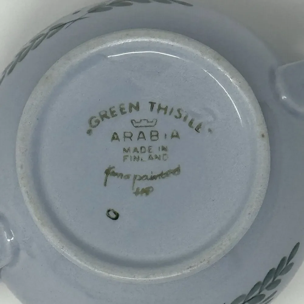 Arabia Finland Green Thistle Sugar Bowl and Lid Handpainted Vintage